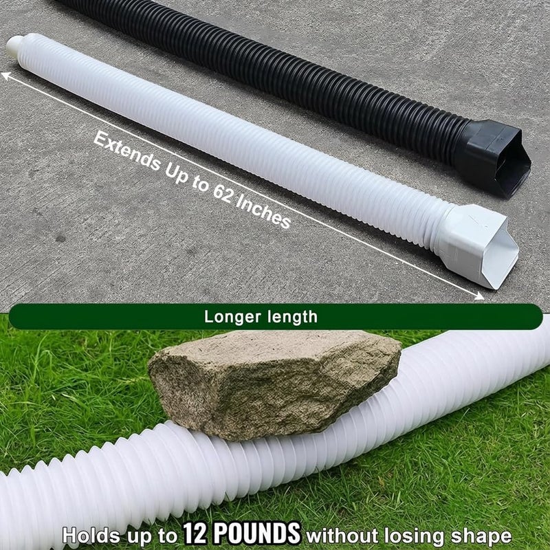 Binazon 1 Pack White-Rain Gutter Downspout Extensions, Gutter Extender for Rainwater Drainage Flexible, Down Spout Drain Extension Pipe, Extendable from 21 to 62 Inches (Fit 3"x 4" downspouts) - Image 2